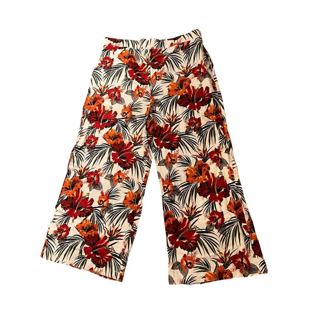 Haver & Blair Floral Linen Pull-On Wide Leg Crop Pants Multicolor Size XL NWT